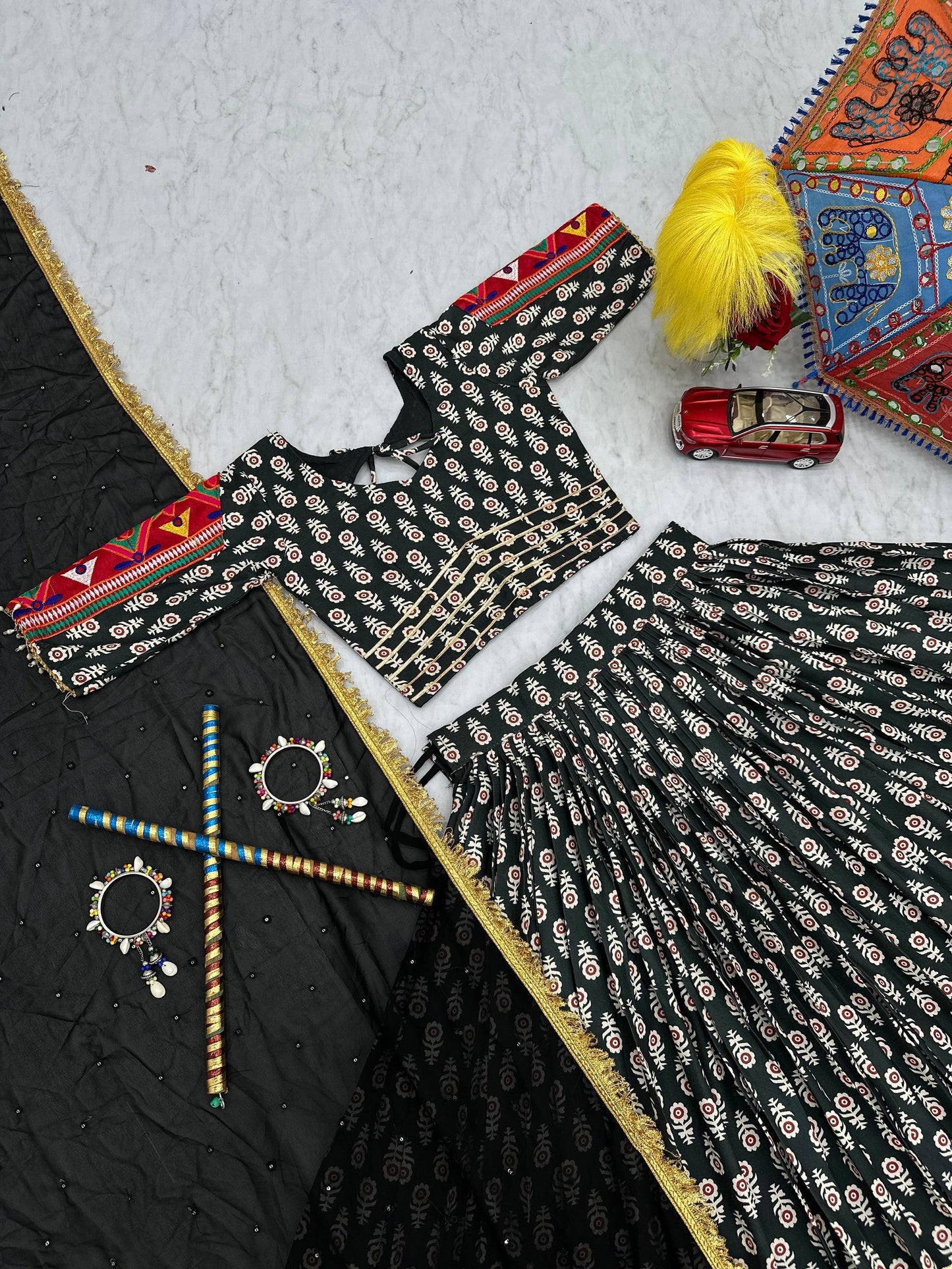 Navratri Wear Black Color Riyon Cotton With  Gamathi Embroidery Work Tradtional Wear Lehenga Choli