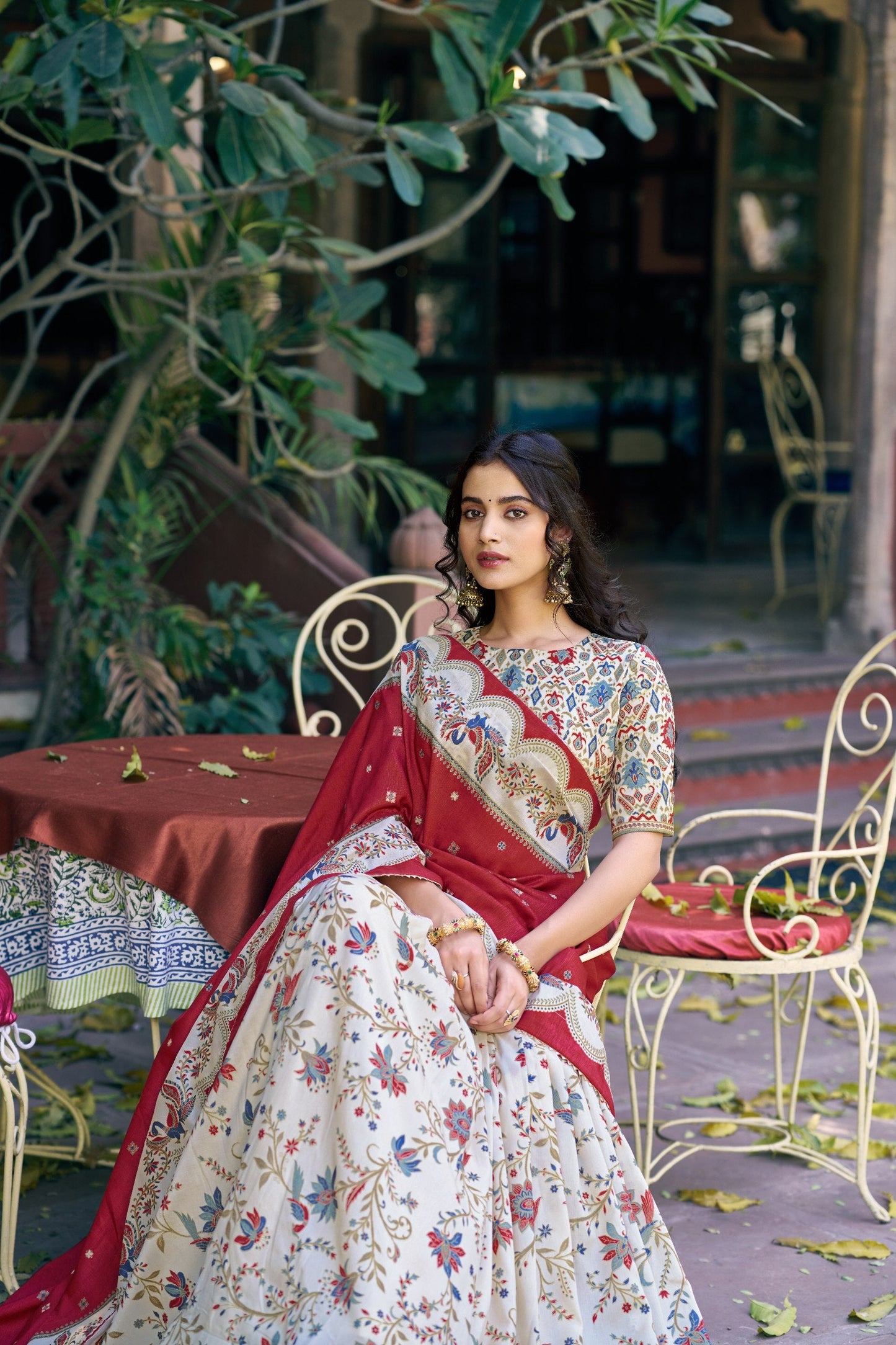 Captivating White Color Tasar Silk Foil Print Lehenga Choli