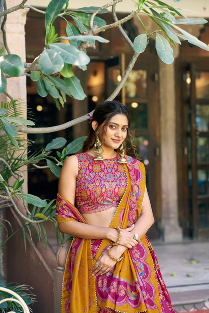 Occasion Wear Pink Color Tasar Silk South Style Lehenga Choli