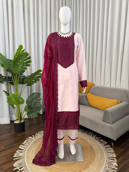 Gorgeous Maroon Color Thread Sequence Work Pakistani Suit