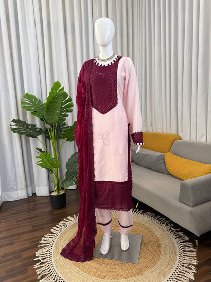 Gorgeous Maroon Color Thread Sequence Work Pakistani Suit