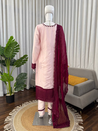 Gorgeous Maroon Color Thread Sequence Work Pakistani Suit