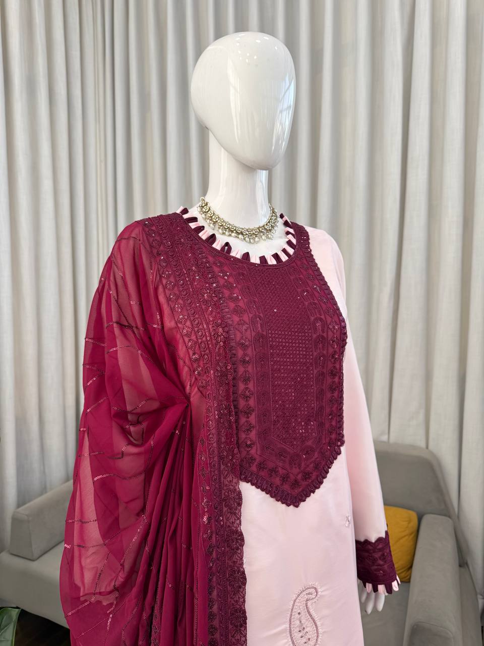 Gorgeous Maroon Color Thread Sequence Work Pakistani Suit