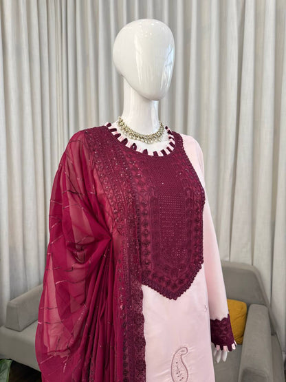 Gorgeous Maroon Color Thread Sequence Work Pakistani Suit