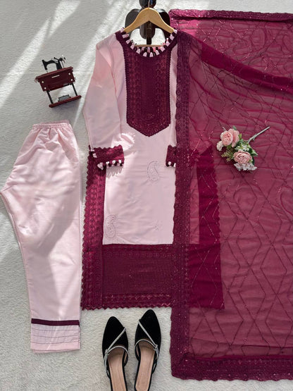 Gorgeous Maroon Color Thread Sequence Work Pakistani Suit