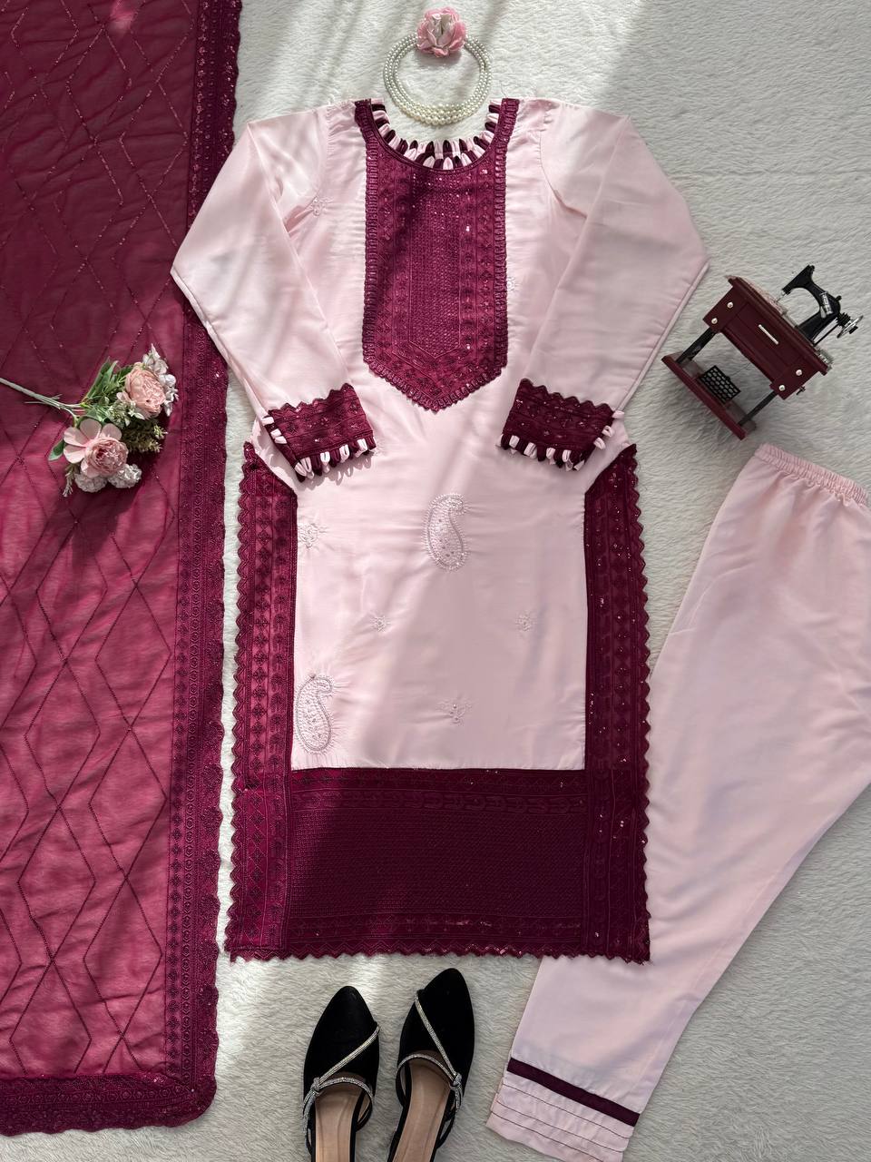 Gorgeous Maroon Color Thread Sequence Work Pakistani Suit