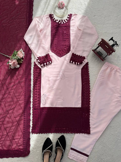 Gorgeous Maroon Color Thread Sequence Work Pakistani Suit