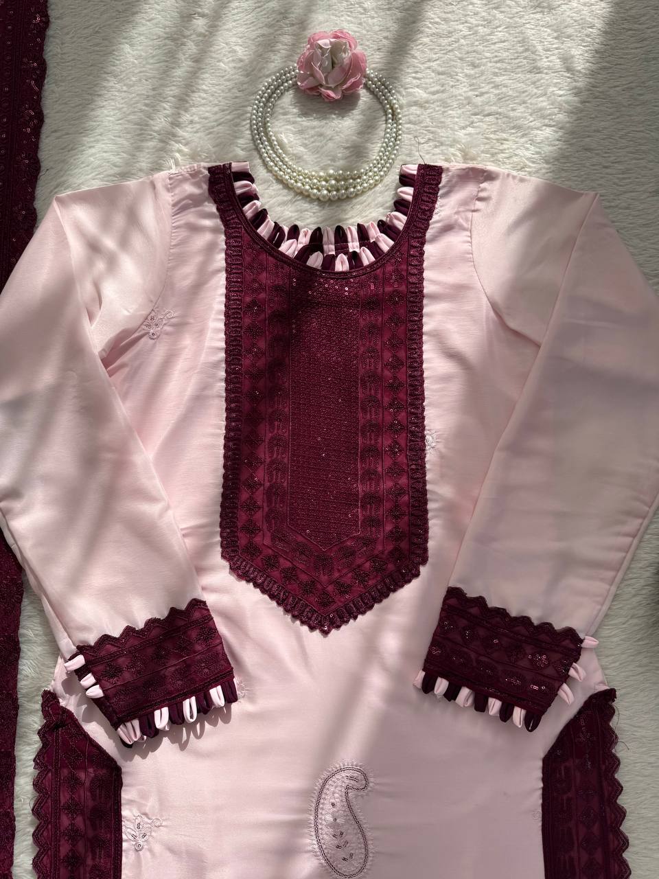 Gorgeous Maroon Color Thread Sequence Work Pakistani Suit
