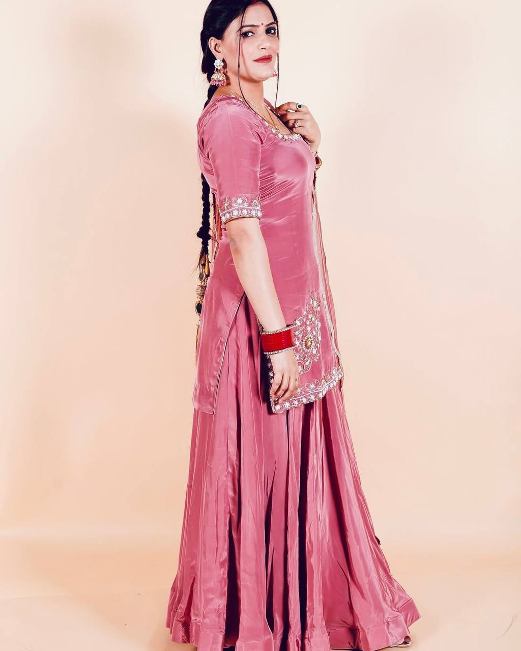 Wedding Wear Pink Color Heavy Natural Crepe Rich Embroidered Sequin Work Sharara Sui