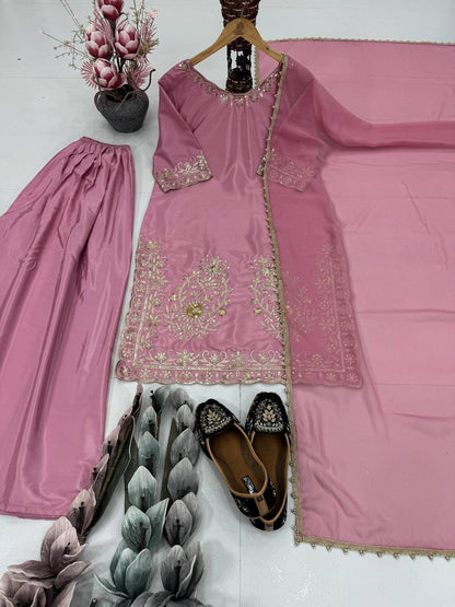 Wedding Wear Pink Color Heavy Natural Crepe Rich Embroidered Sequin Work Sharara Sui