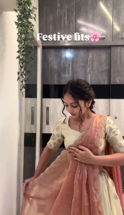 Luxuriant Beige Color Embroidered With Sequence Work Lehenga Choli