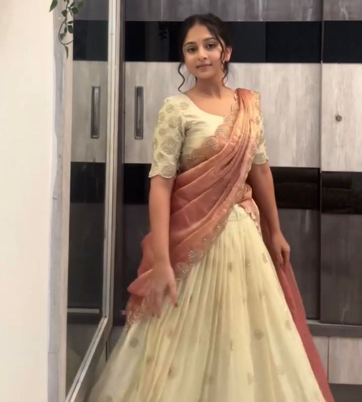 Luxuriant Beige Color Embroidered With Sequence Work Lehenga Choli