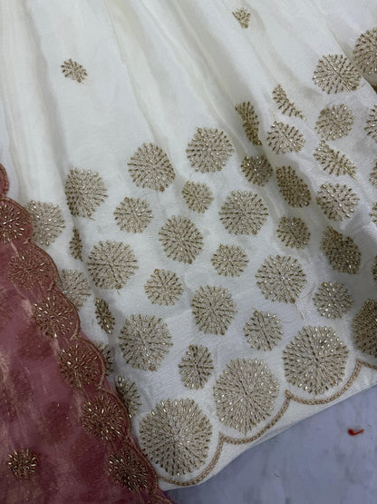 Luxuriant Beige Color Embroidered With Sequence Work Lehenga Choli