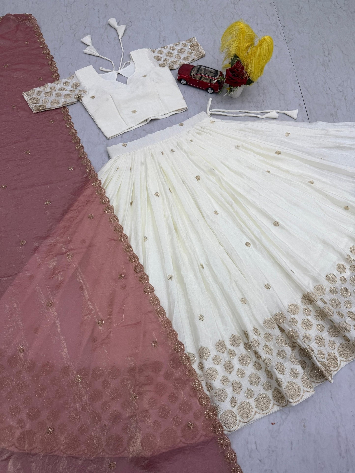 Luxuriant Beige Color Embroidered With Sequence Work Lehenga Choli