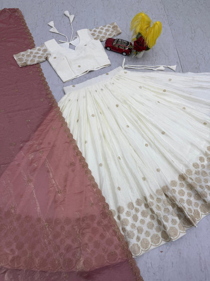 Luxuriant Beige Color Embroidered With Sequence Work Lehenga Choli