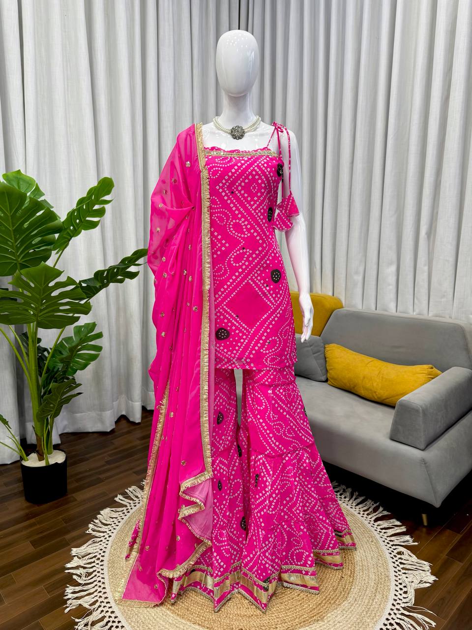 Neha's Wear Trendy Digital Print Sharara Set With Mirror Work