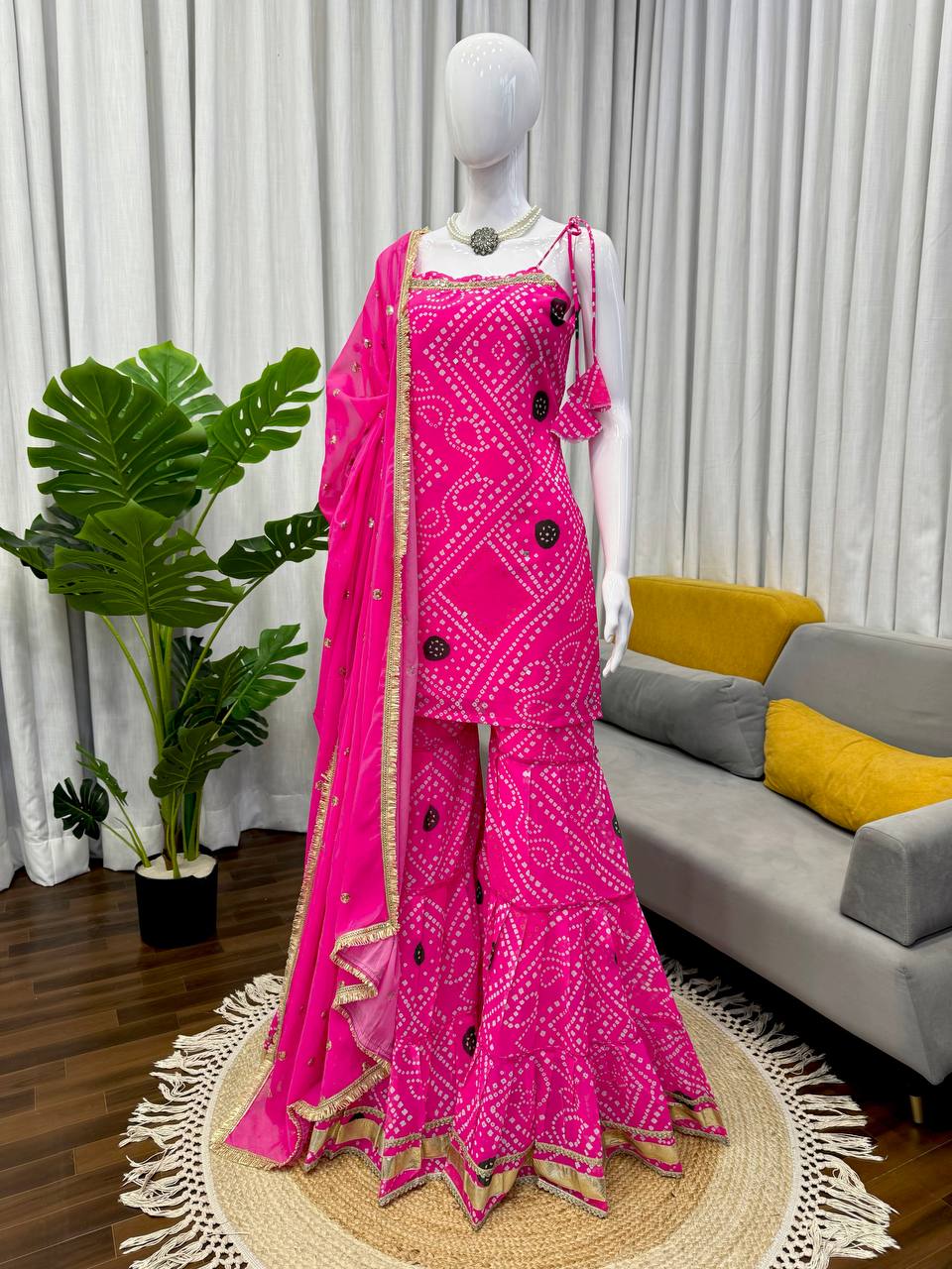 Neha's Wear Trendy Digital Print Sharara Set With Mirror Work