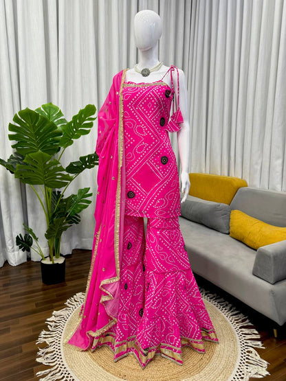 Neha's Wear Trendy Digital Print Sharara Set With Mirror Work