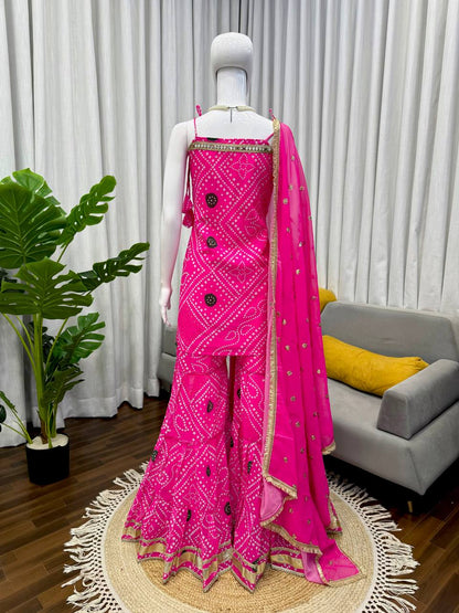 Neha's Wear Trendy Digital Print Sharara Set With Mirror Work