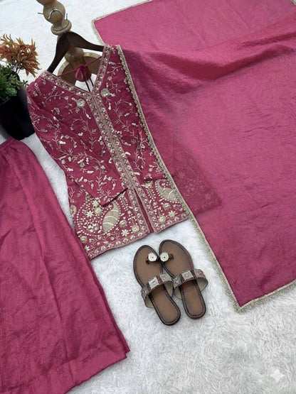 Arti Chuahan Wear Pink Color Heavy Embroidered Palazzo suit With Dupatta
