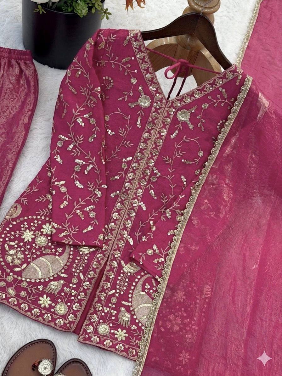 Arti Chuahan Wear Pink Color Heavy Embroidered Palazzo suit With Dupatta