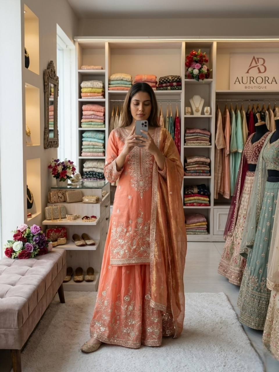 Attractive Peach Color Sequence Work Sharara Suit