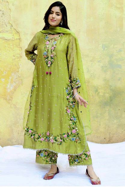 Festive Wear Green Color Heavy Faux Georgette  Rich 5mm Embroidery Sequin Work Palazzo Salwar Suit