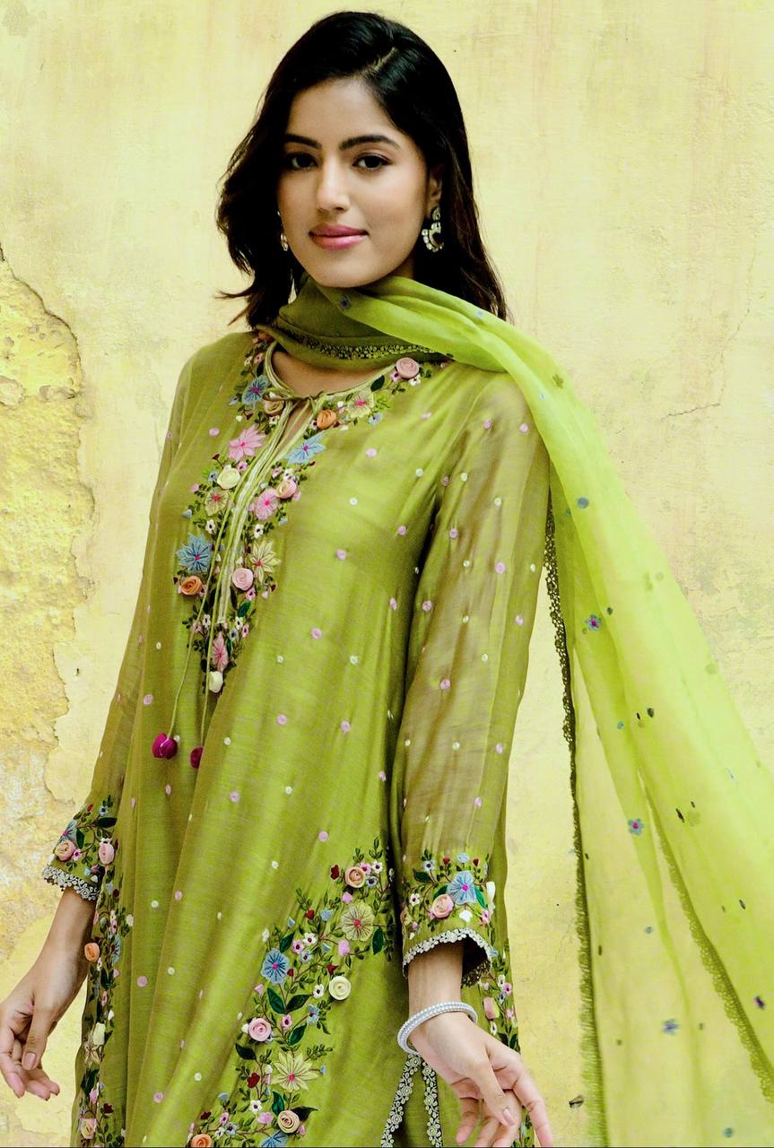 Festive Wear Green Color Heavy Faux Georgette  Rich 5mm Embroidery Sequin Work Palazzo Salwar Suit