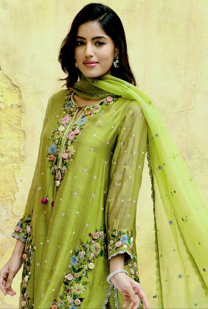 Festive Wear Green Color Heavy Faux Georgette  Rich 5mm Embroidery Sequin Work Palazzo Salwar Suit