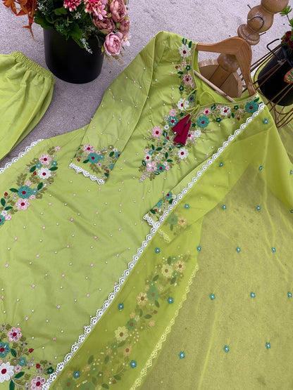 Festive Wear Green Color Heavy Faux Georgette  Rich 5mm Embroidery Sequin Work Palazzo Salwar Suit