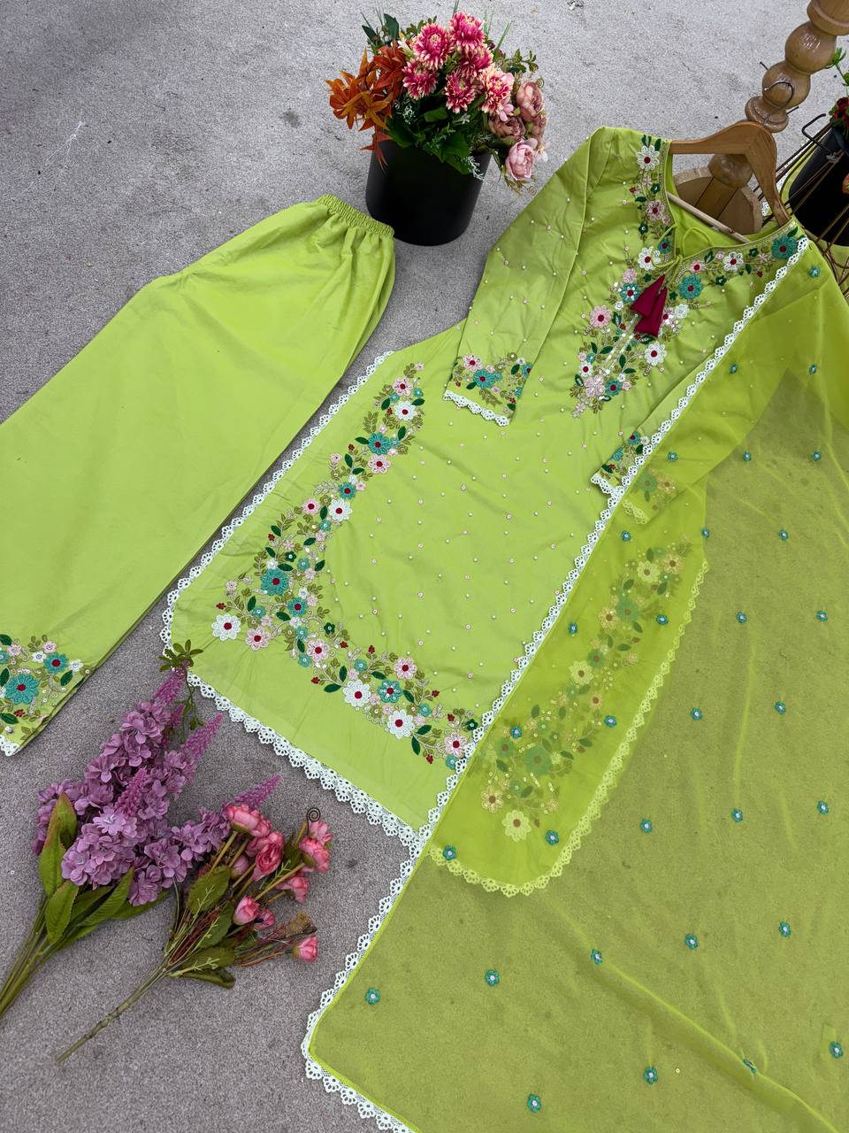 Festive Wear Green Color Heavy Faux Georgette  Rich 5mm Embroidery Sequin Work Palazzo Salwar Suit