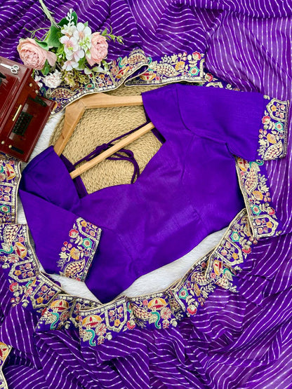 Pretty Purple Color Sequins Embroidered Bandhani Print Saree