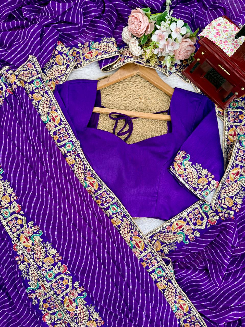 Pretty Purple Color Sequins Embroidered Bandhani Print Saree