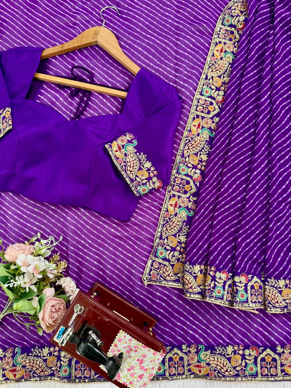 Pretty Purple Color Sequins Embroidered Bandhani Print Saree
