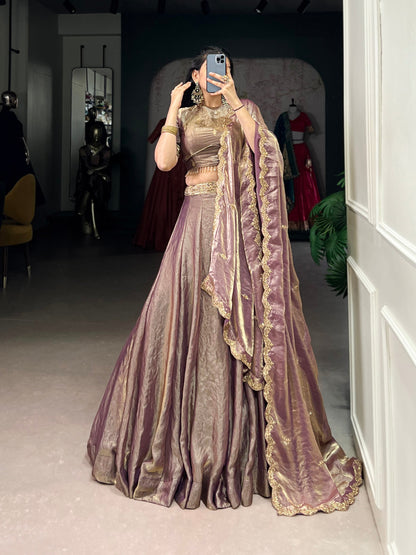 Designer Pastel Onion Color Embroidered Sequences Work Lehenga Choli