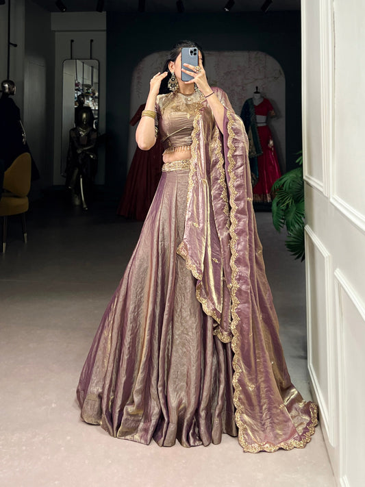Designer Pastel Onion Color Embroidered Sequences Work Lehenga Choli