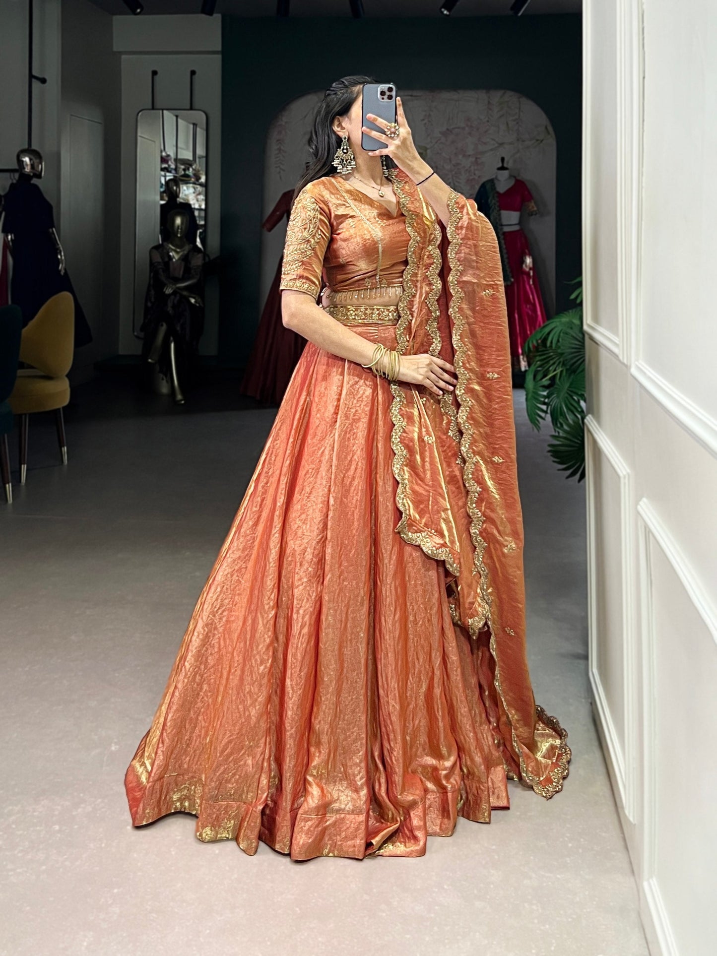 Designer Pastel Orange Color Embroidered Sequences Work Lehenga Choli