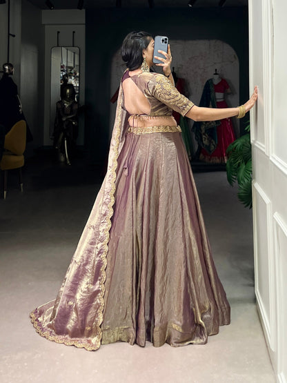 Designer Pastel Onion Color Embroidered Sequences Work Lehenga Choli