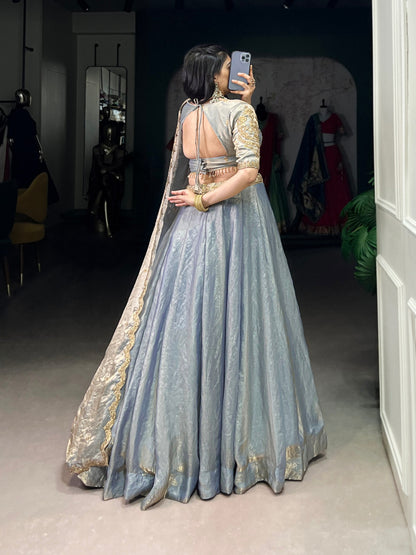Designer Pastel Grey Color Embroidered Sequences Work Lehenga Choli
