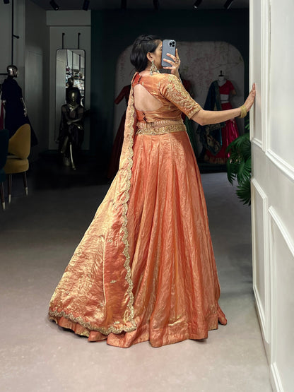 Designer Pastel Orange Color Embroidered Sequences Work Lehenga Choli