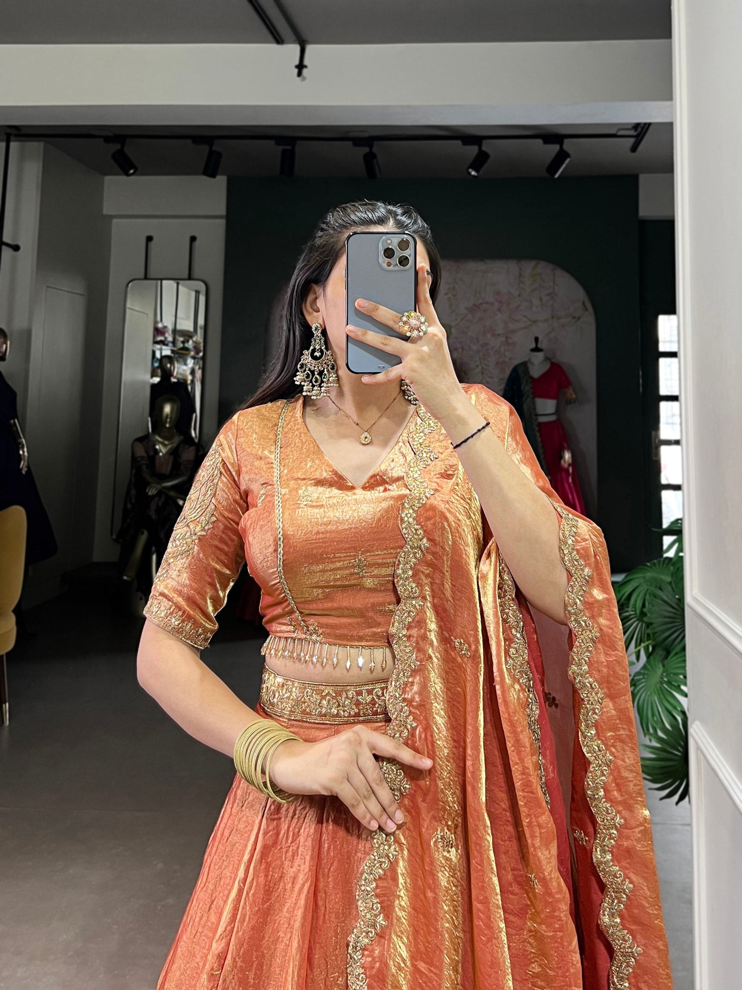 Designer Pastel Orange Color Embroidered Sequences Work Lehenga Choli