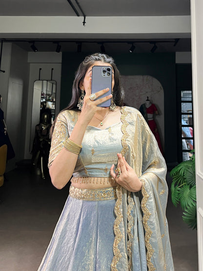 Designer Pastel Grey Color Embroidered Sequences Work Lehenga Choli