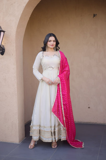 Occasion Wear Pink Color Zari Embroidered Anarkali Gown