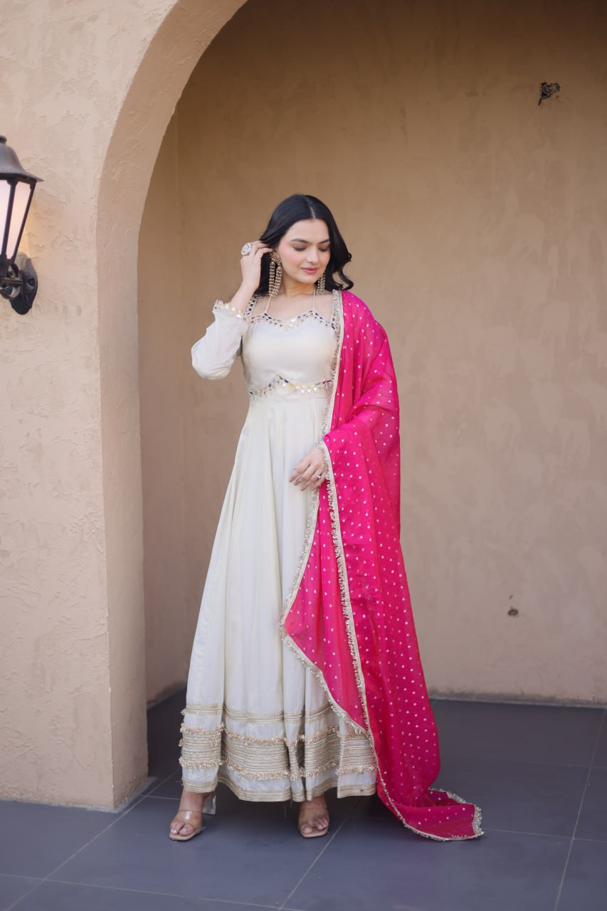 Occasion Wear Pink Color Zari Embroidered Anarkali Gown