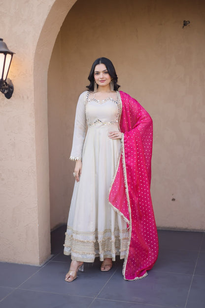 Occasion Wear Pink Color Zari Embroidered Anarkali Gown