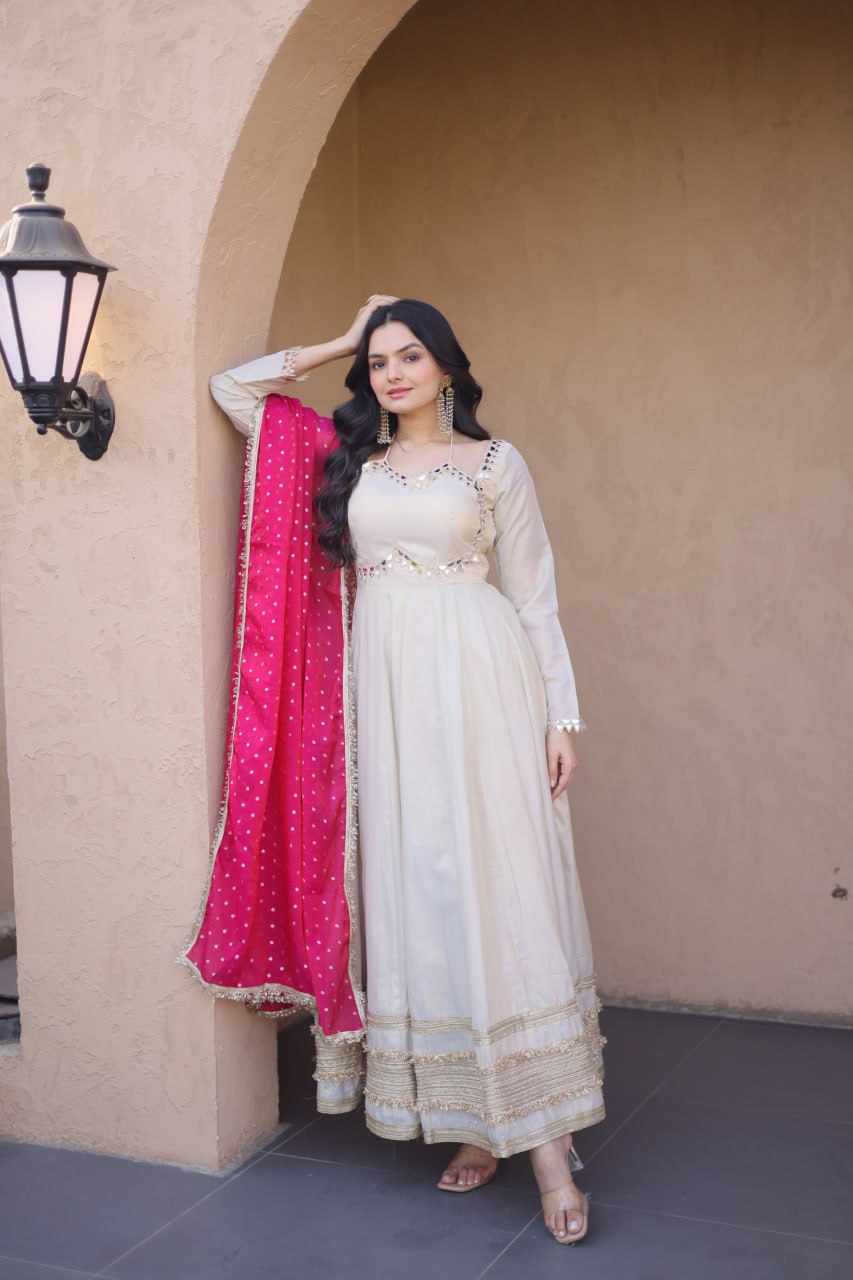 Occasion Wear Pink Color Zari Embroidered Anarkali Gown