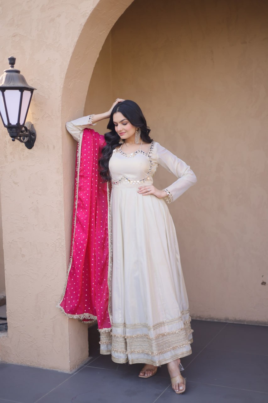 Occasion Wear Pink Color Zari Embroidered Anarkali Gown