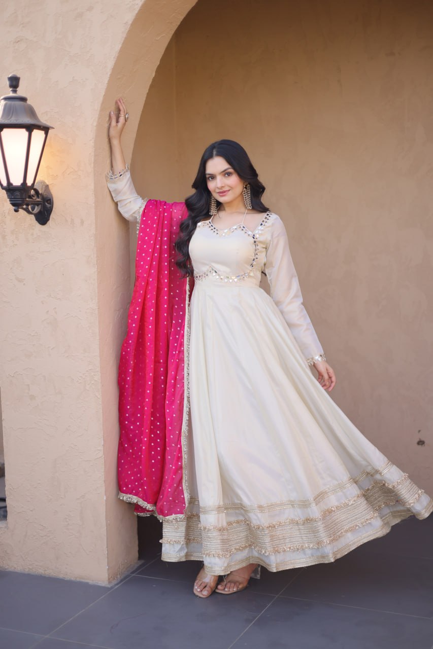 Occasion Wear Pink Color Zari Embroidered Anarkali Gown