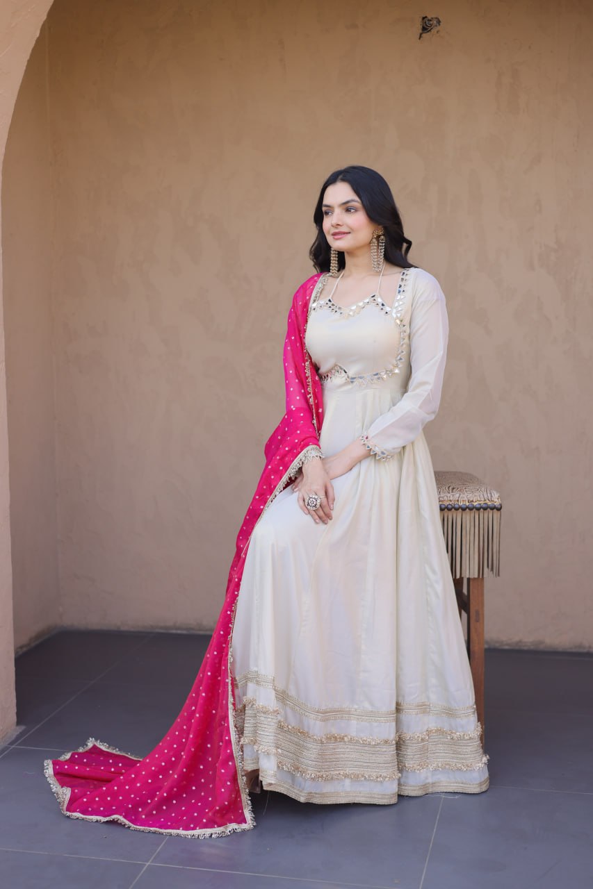 Occasion Wear Pink Color Zari Embroidered Anarkali Gown