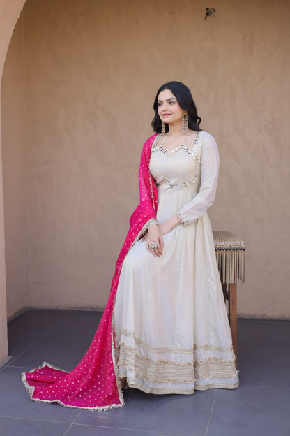 Occasion Wear Pink Color Zari Embroidered Anarkali Gown